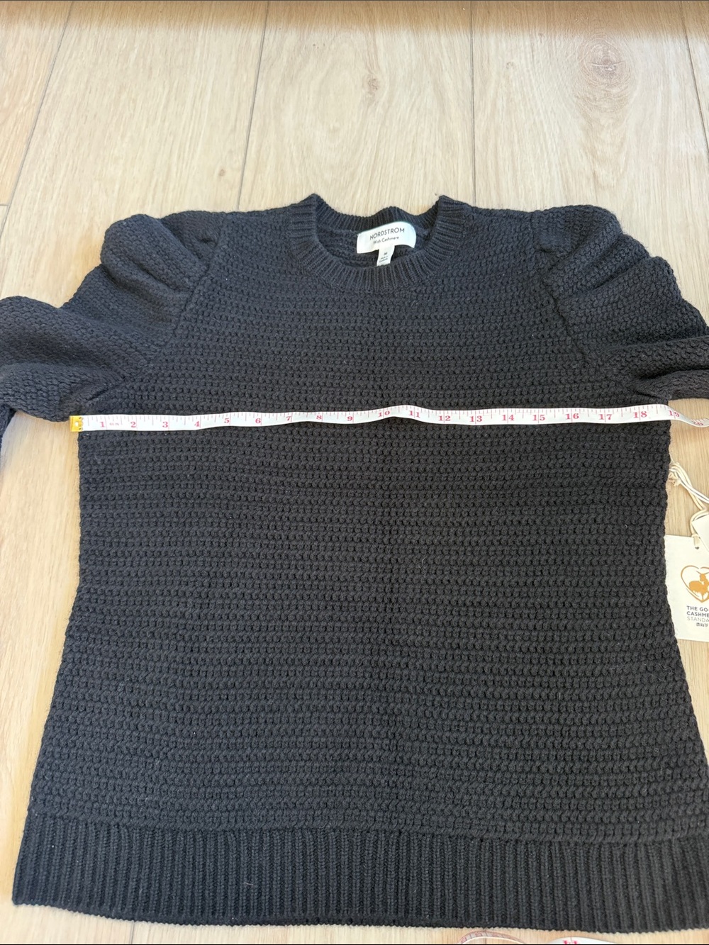 🆕 Nordstrom | Wool & Cashmere Black Puff-Sleeve Pullover Sweater SZ medium - Picture 9 of 12